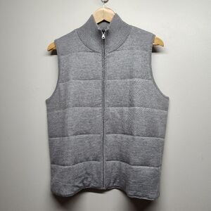 Talbots Pure Italian Merino Vest Women Size XL Gray Full Zip High Neck Casual